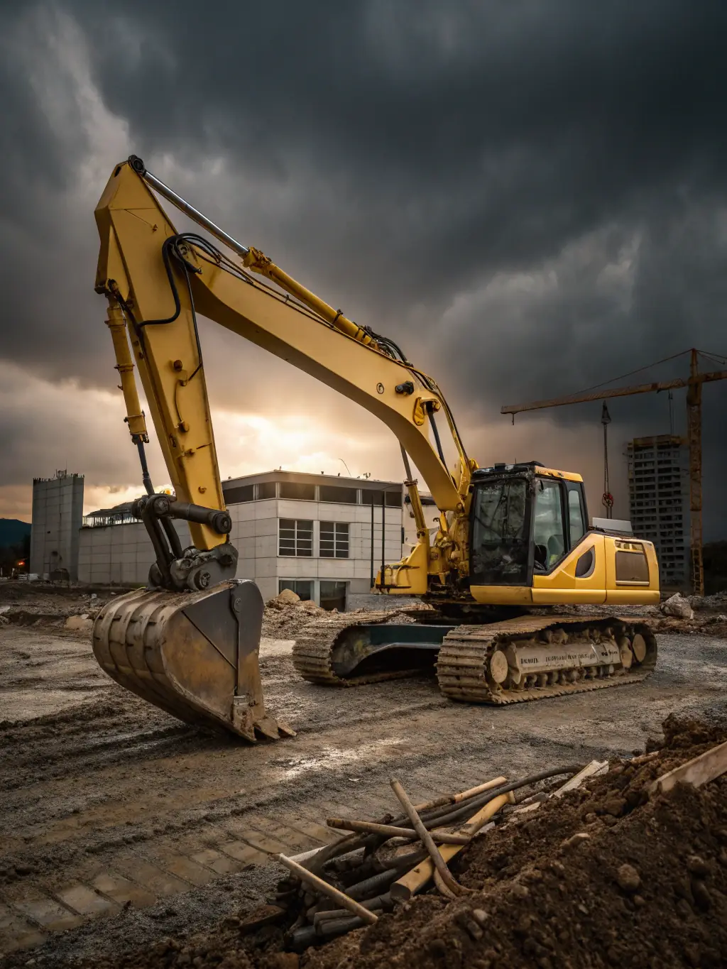 A Caterpillar excavator digging at a construction site, highlighting its versatility and power in heavy-duty applications.